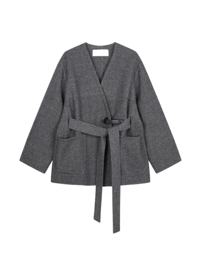 Jnby Belted Wool Coat In Gray