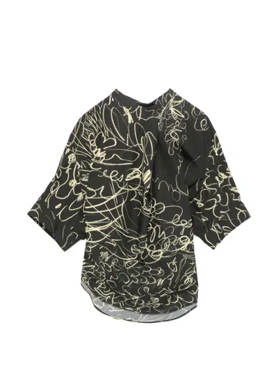 Jnby Botanical Line Short-sleeve Top In Blue