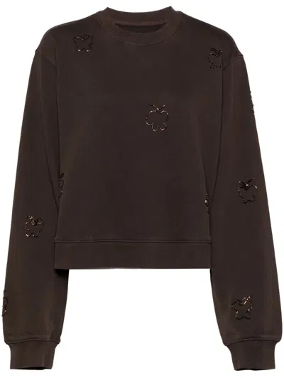 Jnby Butterfly-embellished Crew-neck Sweatshirt In Brown