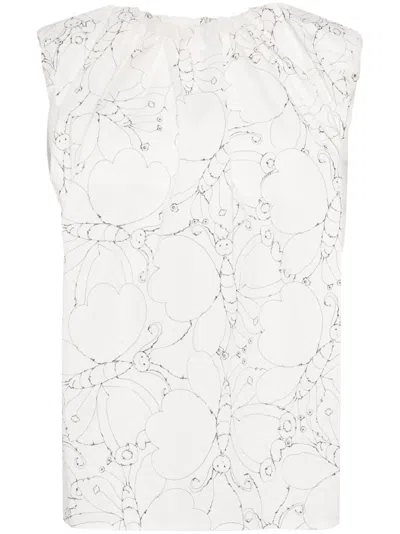 Jnby Butterfly-print Cotton Top In White