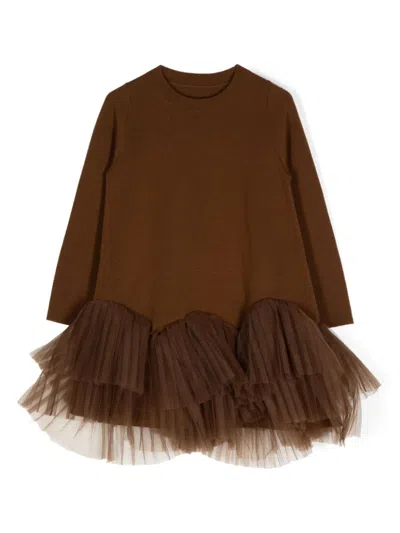 Jnby By Jnby Kids' A-cut Long-sleeved Dress In Brown
