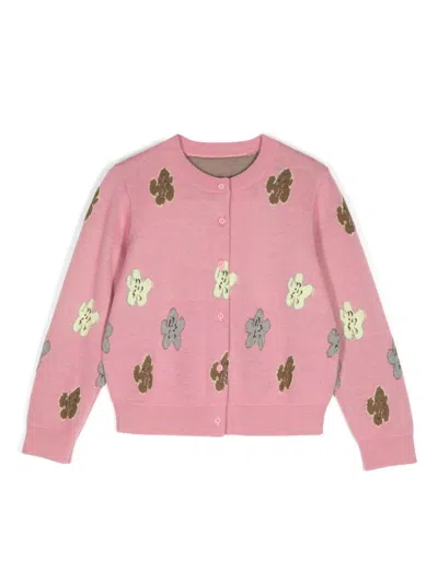 Jnby By Jnby Flower-patterned Wool Cardigan In Pink