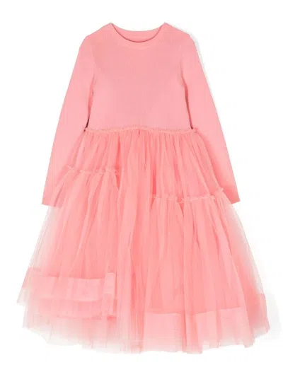 Jnby By Jnby Kids' Knit Mesh Patched Dress In Pink