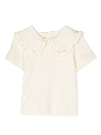 Jnby By Jnby Kids' Ruffled-collar Short-sleeve T-shirt In Weiss