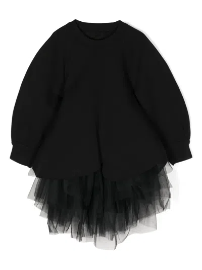 Jnby By Jnby Kids' Tulle-insert Sweatshirt Dress In Black
