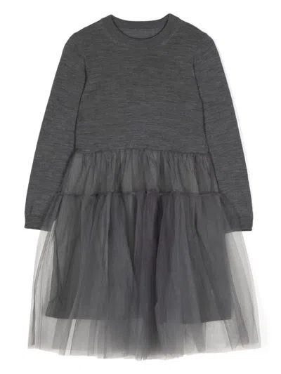 Jnby By Jnby Kids' Tulle-inserts Midi Dress In Grey