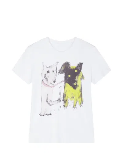 Jnby Cat Dog-print Cotton T-shirt In White