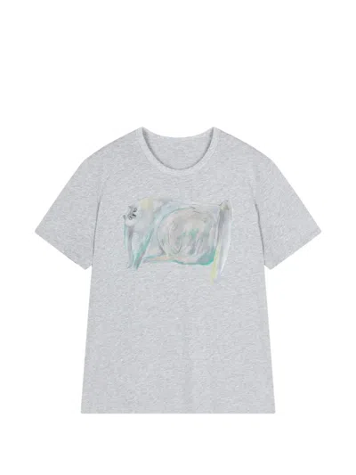 Jnby Cat-print Short-sleeve T-shirt In Gray
