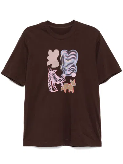 Jnby Cats-printed T-shirt In Brown