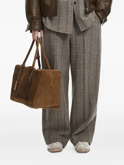 Jnby Check Herringbone Trousers In Brown