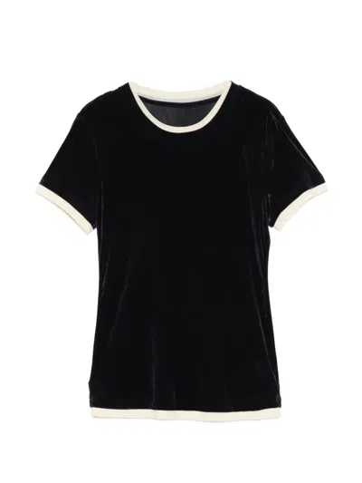 Jnby Contrast-trim Velvet T-shirt In Black