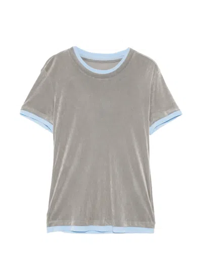 Jnby Contrast-trim Velvet T-shirt In Gray