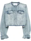 Jnby Cropped Collarless Denim Jacket In Blue