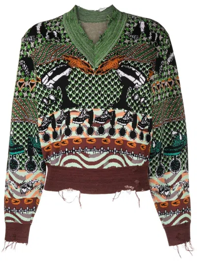 Jnby Intarsien-pullover Mit Distressed-saum In Black