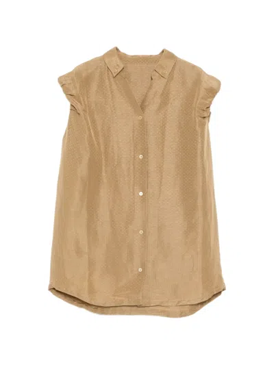 Jnby Dot-jacquard Sleeveless Shirt In Brown