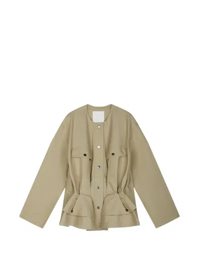 Jnby Draped-waist Cotton Jacket In Green