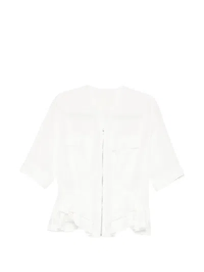 Jnby Draped-waist Cotton Jacket In White