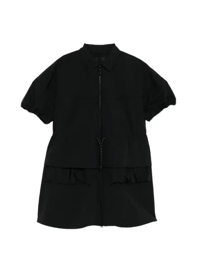 Jnby Drawstring Puff-sleeve Dress In Black