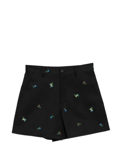 Jnby Embroidered Rolled-hem Shorts In Black