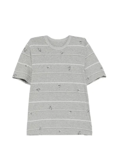 Jnby Embroidered Stripes T-shirt In Gray