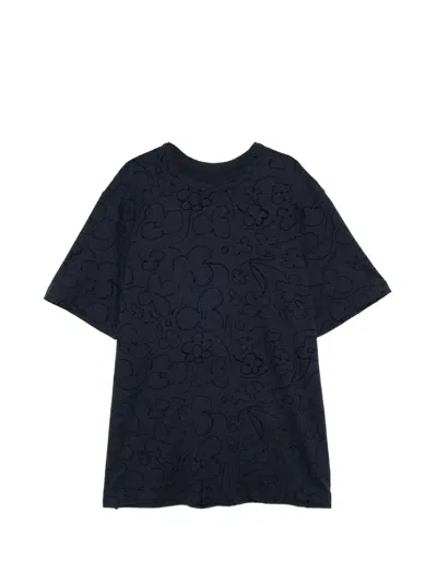 Jnby Flocked Floral-print T-shirt In Blue