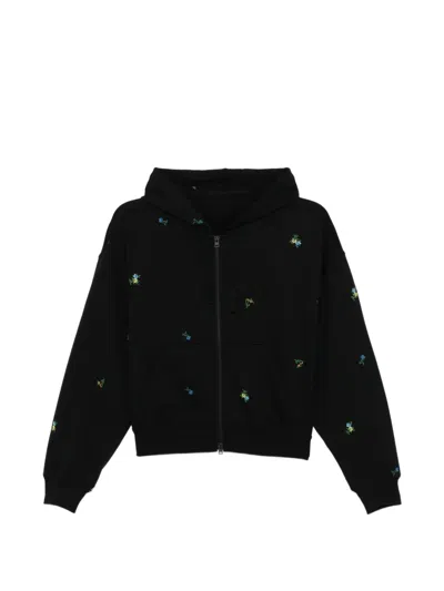 Jnby Floral-embroidered Hoodie In Black
