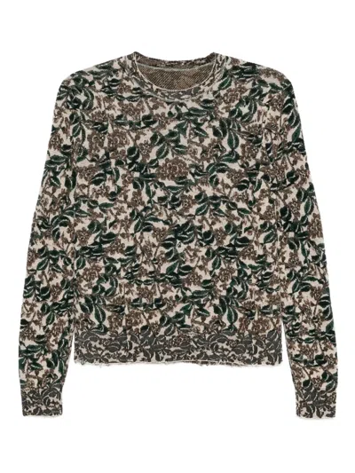 Jnby Floral-embroidered Jumper In Brown