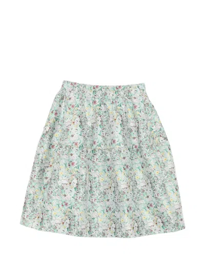 Jnby Floral-embroidered Midi Skirt In Blue