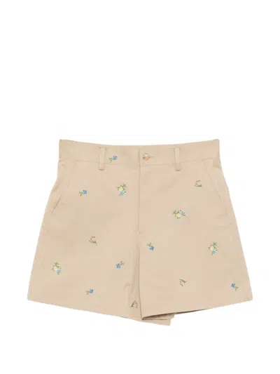 Jnby Floral-embroidered Shorts In Neutral