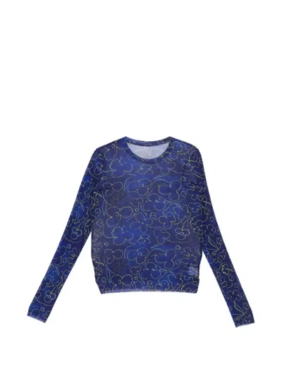 Jnby Floral Fitted Long Sleeves T-shirt In Blue