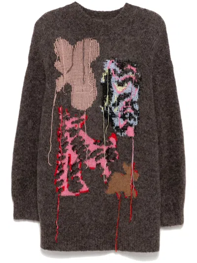 Jnby Floral-intarsia Knittted Dress In Brown