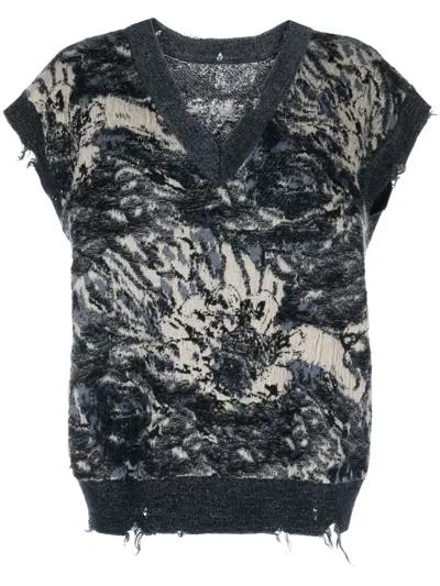 Jnby Distress-detail Patterned Vest In Multicolour