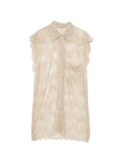 Jnby Floral Lace Shirt In Brown
