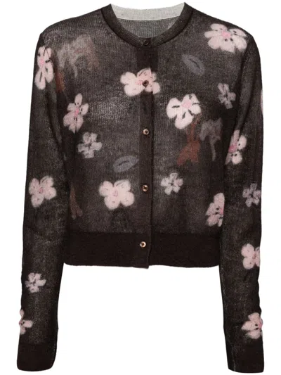 Jnby Floral-print Button-up Cardigan In Brown
