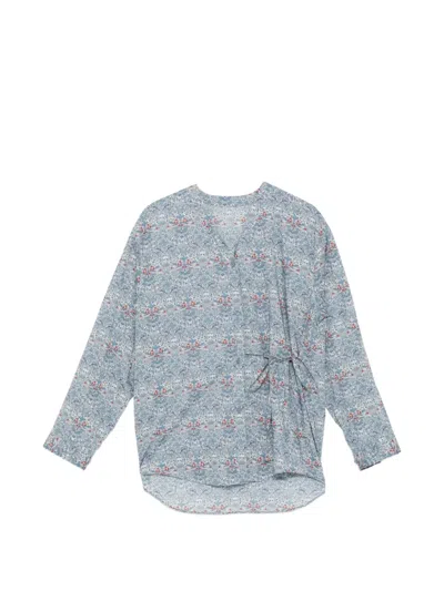 Jnby Floral V-neckline Blouse In Blue