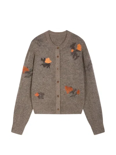 Jnby Cardigan Mit Blumenstickerei In Brown