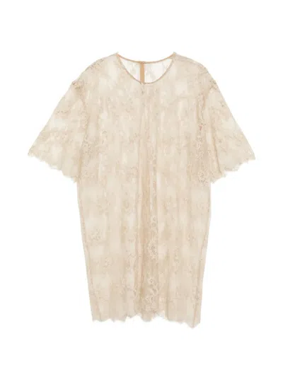 Jnby Floral-embroidered Lace T-shirt In Neutral