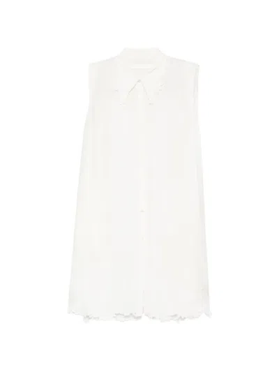 Jnby Floral-embroidered Scalloped Shirt Dress In White