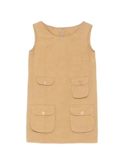 Jnby Floral-embroidered Utility Dress In Brown