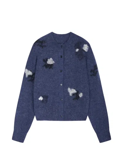 Jnby Floral-intarsia Cardigan In Blue