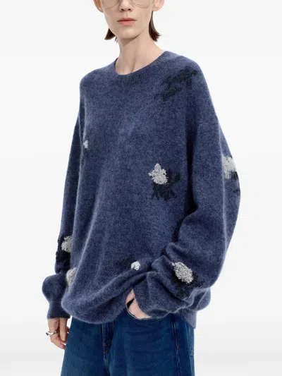 Jnby Floral-jacquard Oversized Sweater In Blue