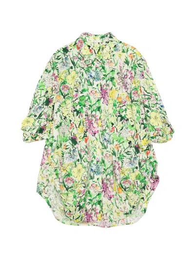 Jnby Floral-print Gathered Shirt In Green