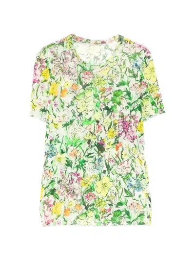 Jnby Floral-print Mesh T-shirt In Green