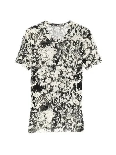 Jnby Floral-print Mesh T-shirt In White