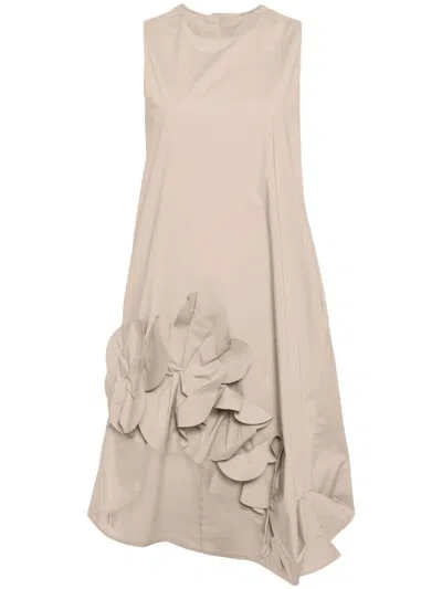 Jnby Flower-detailing Cotton-blend Dress In Brown