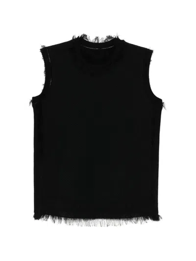 Jnby Fringed Knit Vest Top In Black