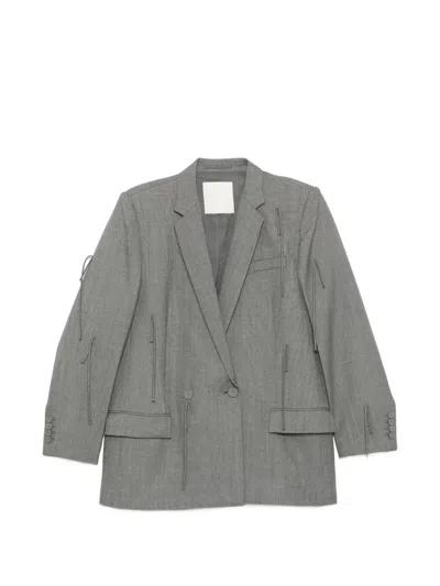 Jnby Fringed Wool Blazer In Gray