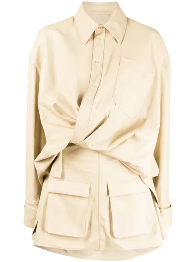 Jnby Gathered-detail Panelled Shirtdress In Neutrals
