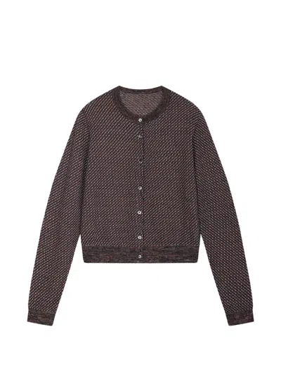 Jnby Geometric-pattern Cropped Cardigan In Burgundy