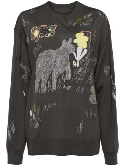 Jnby Graphic-embroidered Long-sleeved Jumper In Grey